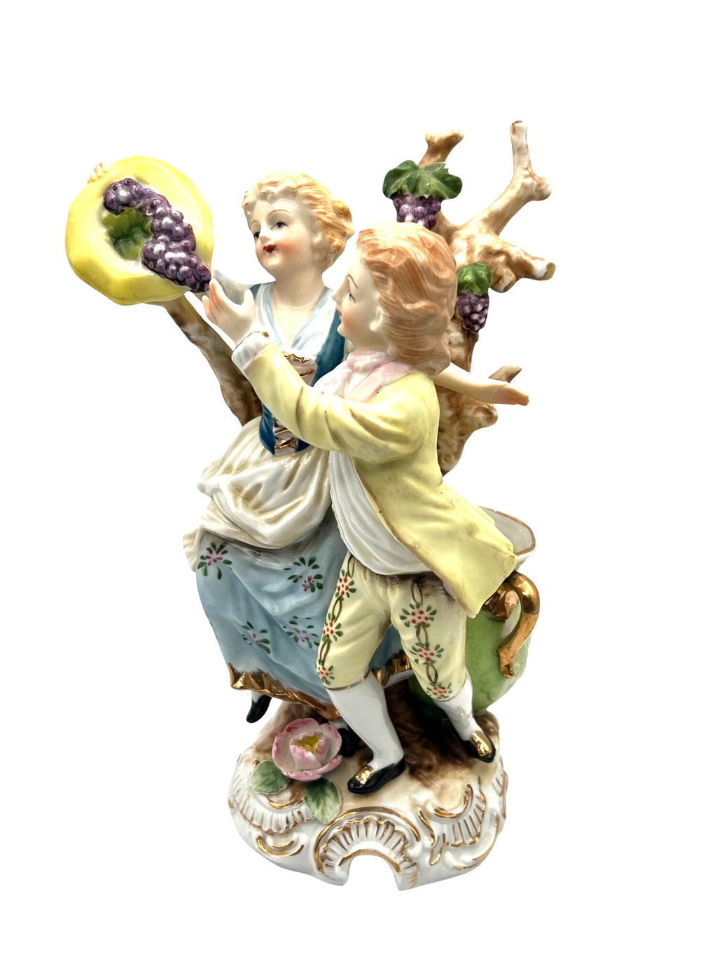 Victorian Couple at Grape Harvest Vintage 1950's Porcelain Figurine 10" high