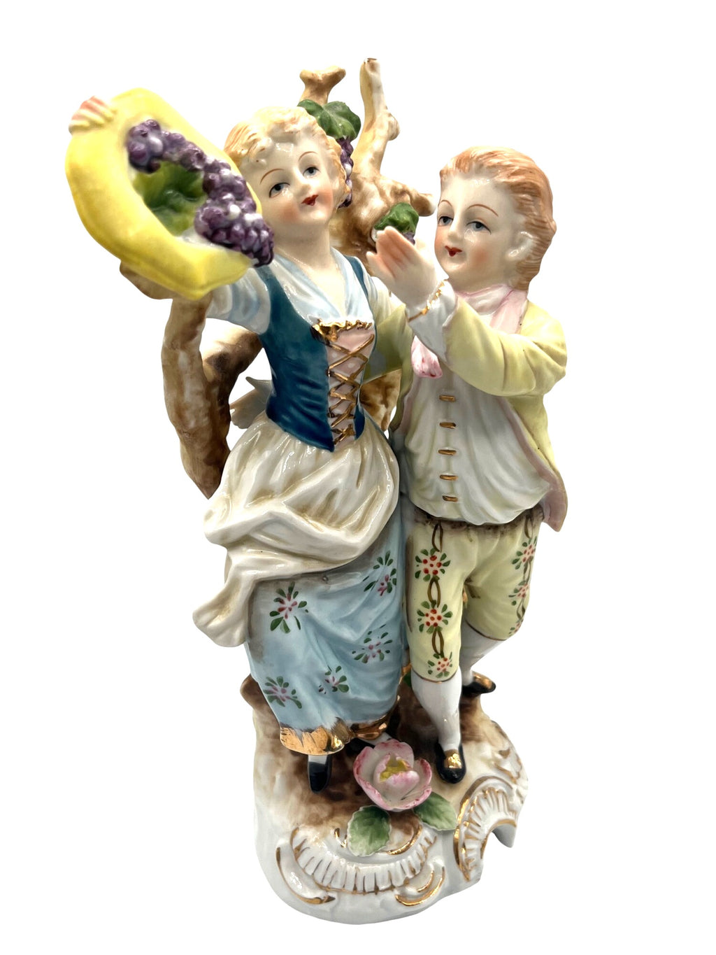 Victorian Couple at Grape Harvest Vintage 1950's Porcelain Figurine 10" high