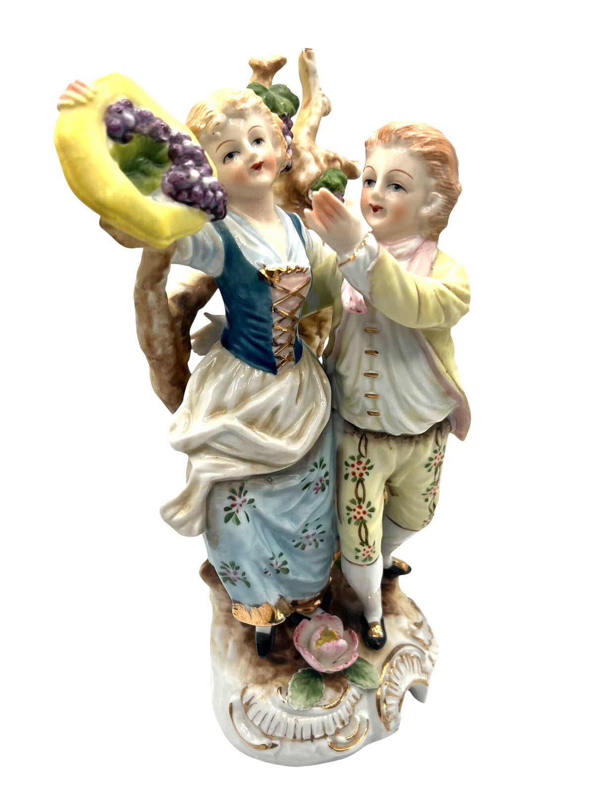 Victorian Couple at Grape Harvest Vintage 1950's Porcelain Figurine 10" high