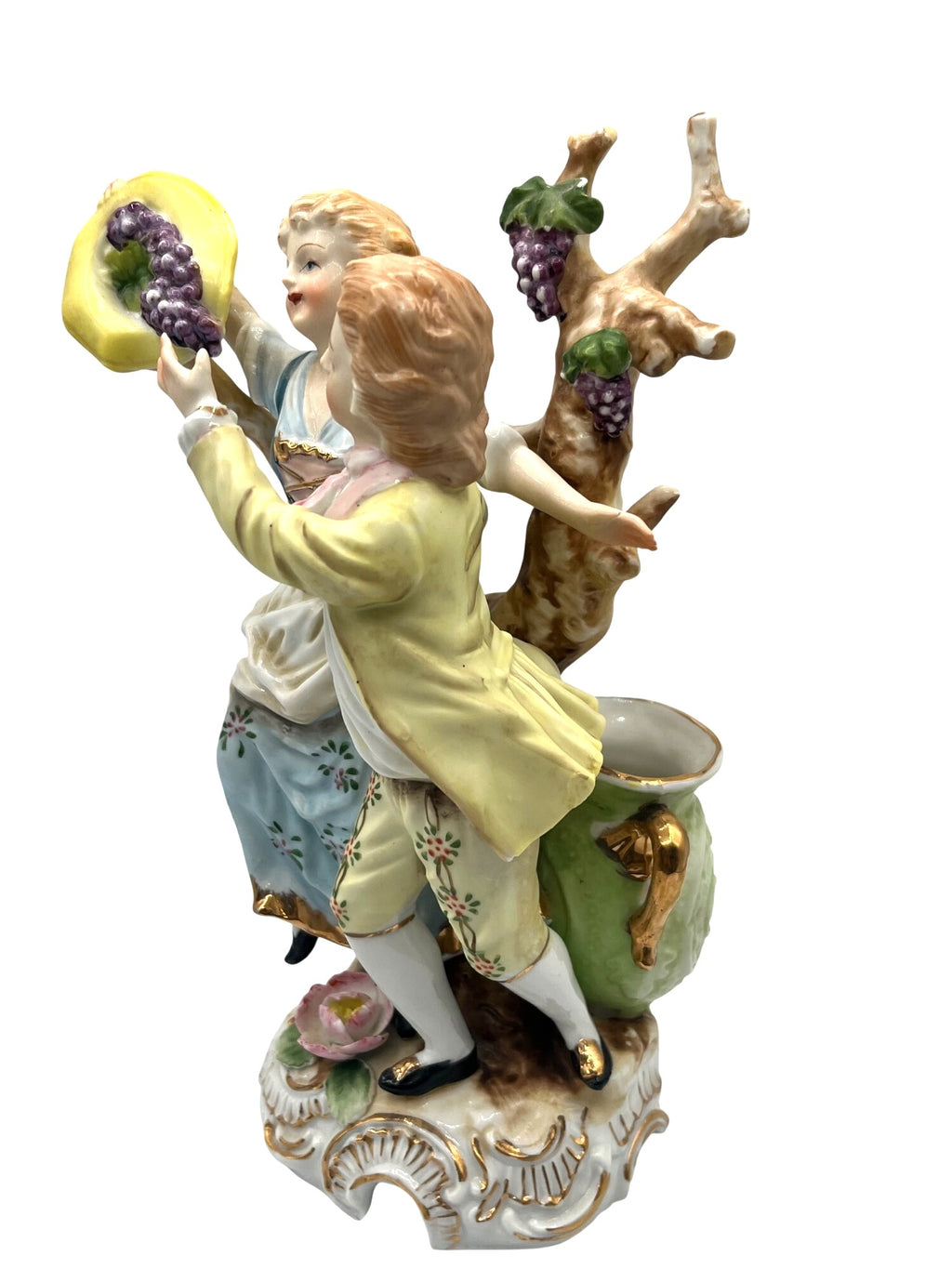 Victorian Couple at Grape Harvest Vintage 1950's Porcelain Figurine 10" high