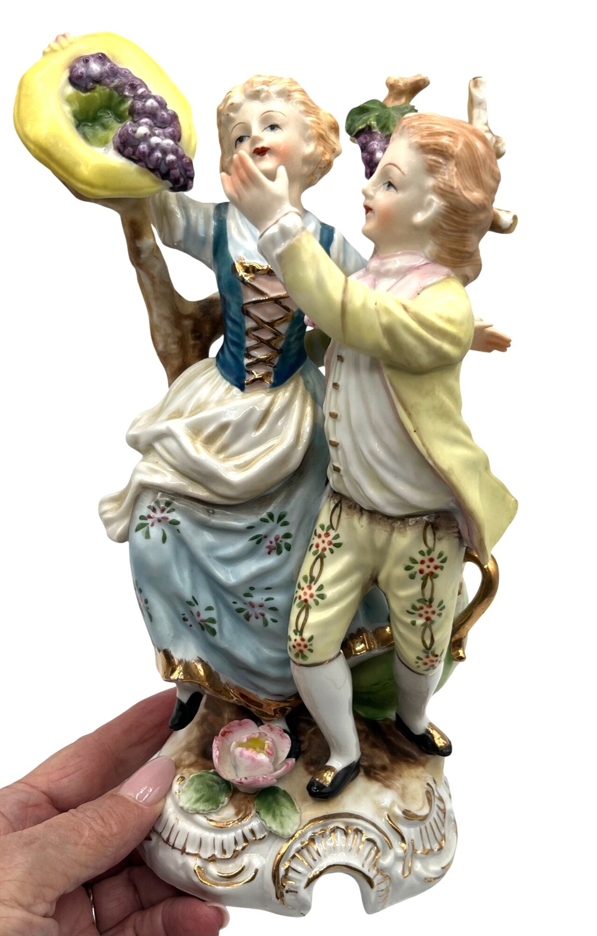 Victorian Couple at Grape Harvest Vintage 1950's Porcelain Figurine 10" high