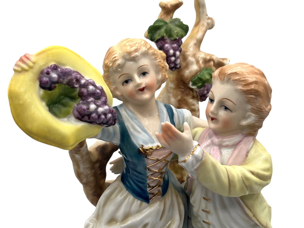 Victorian Couple at Grape Harvest Vintage 1950's Porcelain Figurine 10" high