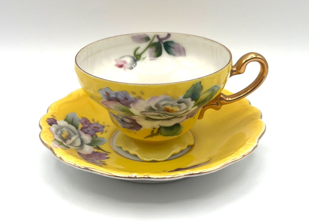Vintage Tremont China Yellow Floral Tea Cup & Saucer Made In Occupied Japan