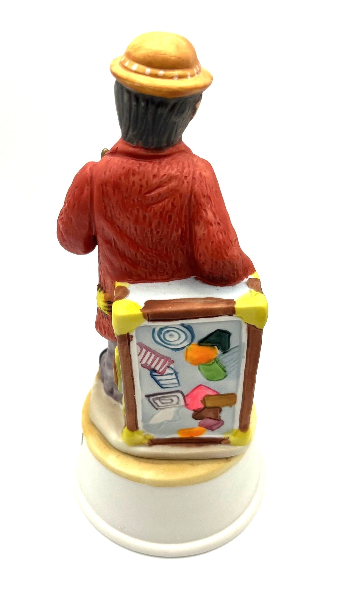 Musical Emmett Kelly Jr. Figurine with Golden Horn by Flambro Bisque Porcelain 7.5"  high. Plays Send In The Clowns