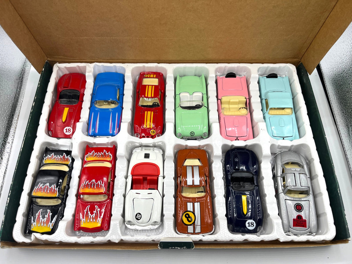 Swinging 50s-60s Die-Cast Car Set 12-Piece  Heavy Gauge Pull Back Action  Doors Openable  Collectors Edition