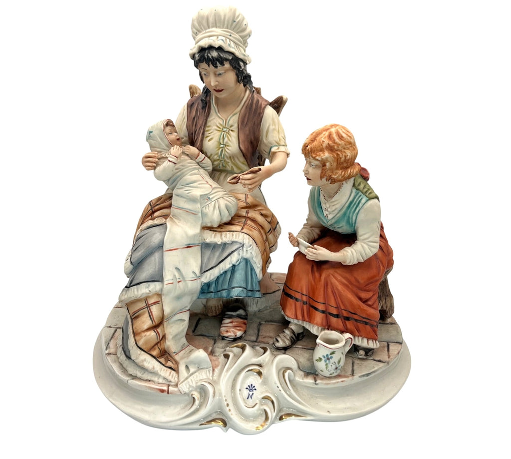 Capodimonte Italy Large Porcelain Figurine by Meneghtti signed, Mother Baby & Child 11" tall