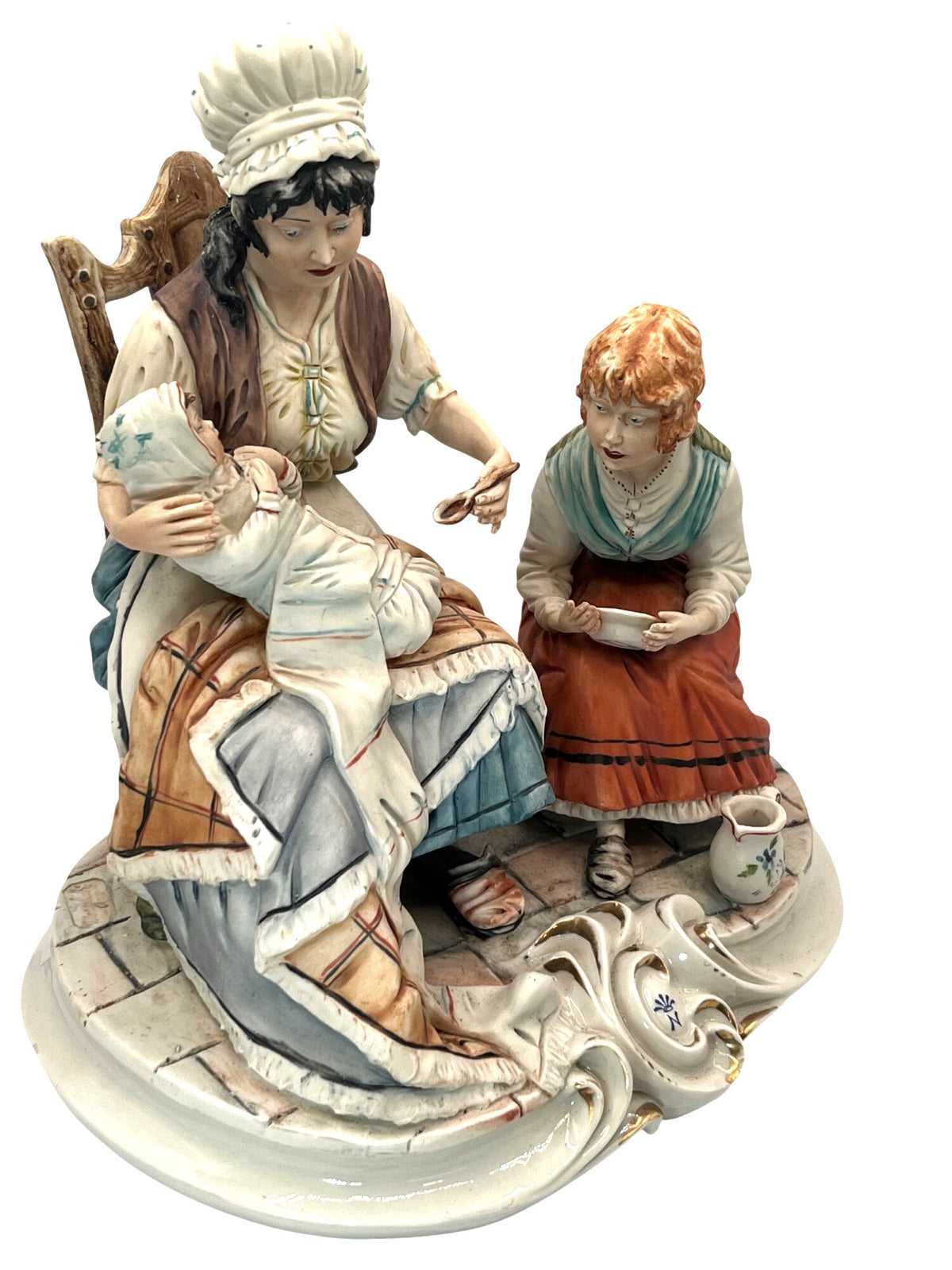 Capodimonte Italy Large Porcelain Figurine by Meneghtti signed, Mother Baby & Child 11" tall