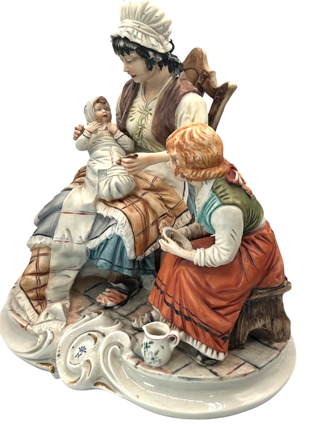 Capodimonte Italy Large Porcelain Figurine by Meneghtti signed, Mother Baby & Child 11" tall