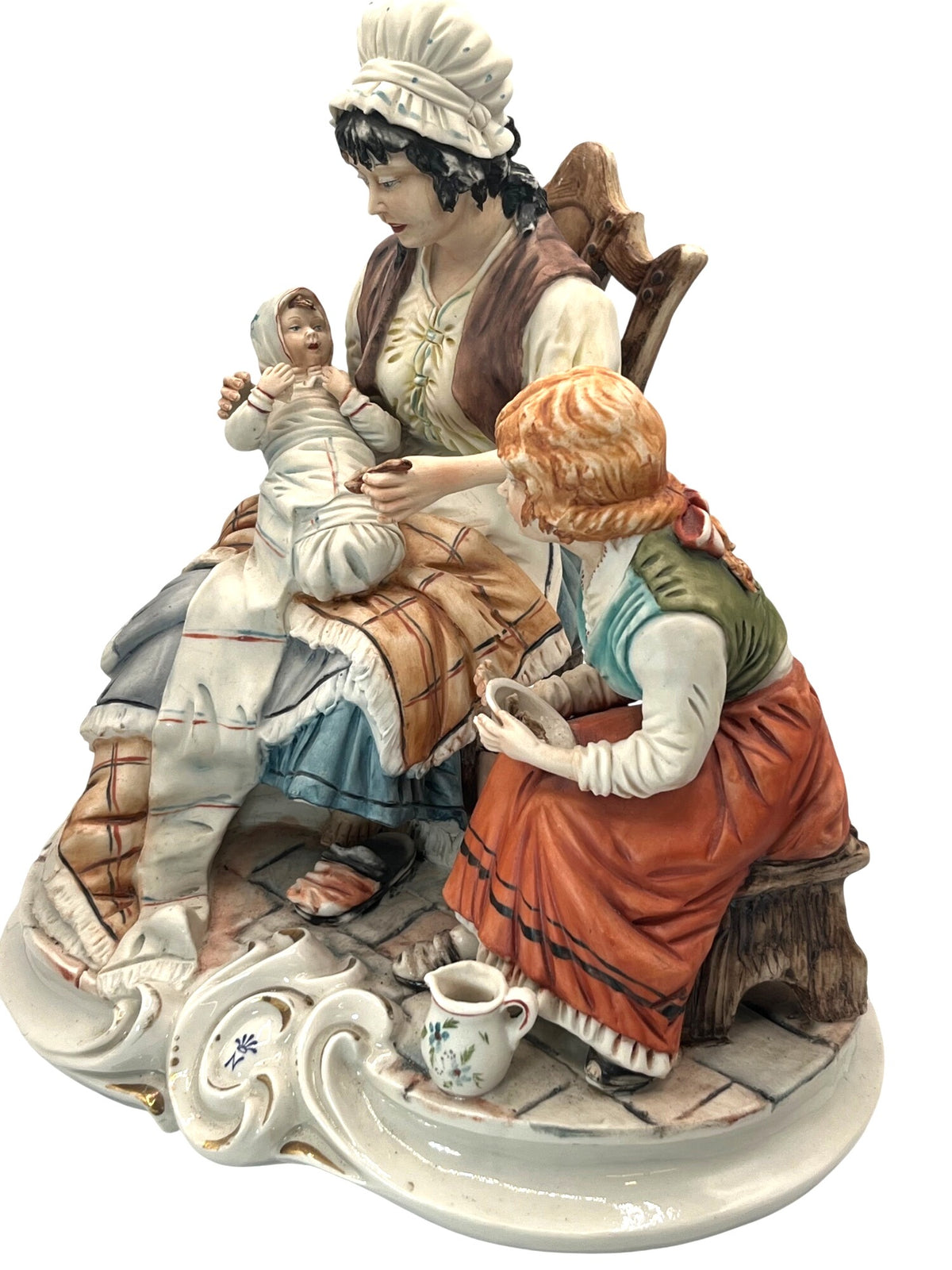 Capodimonte Italy Large Porcelain Figurine by Meneghtti signed, Mother Baby & Child 11" tall