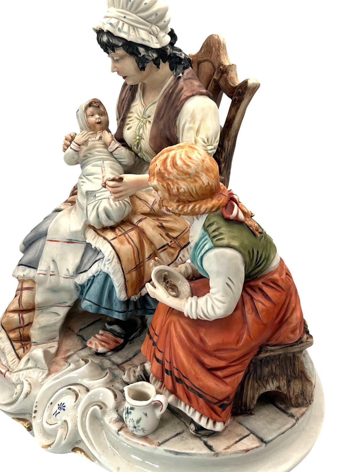 Capodimonte Italy Large Porcelain Figurine by Meneghtti signed, Mother Baby & Child 11" tall