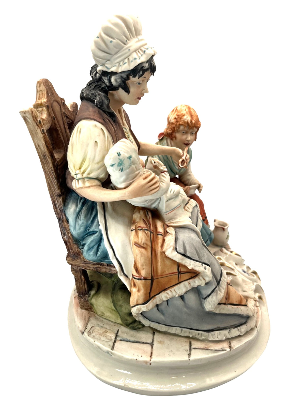 Capodimonte Italy Large Porcelain Figurine by Meneghtti signed, Mother Baby & Child 11" tall