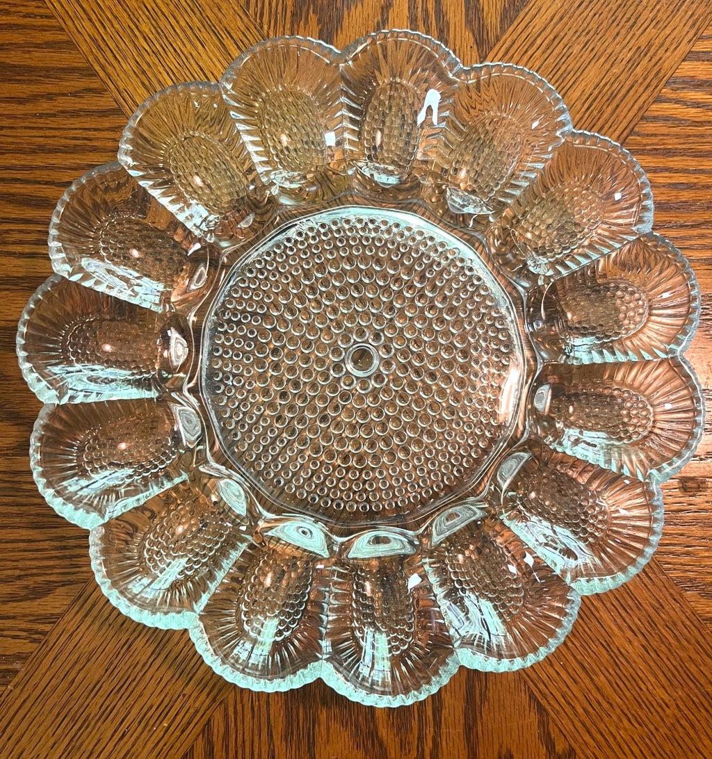 Vintage Clear Indiana Glass Deviled Egg Tray With Hobnail Pattern Scalloped Edge