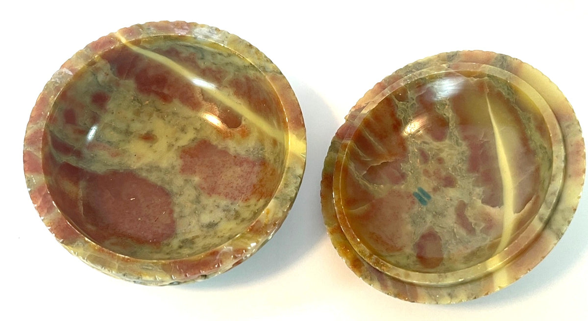 Onyx Hand-Carved Multicolor Decorative Lidded Bowl/Trinket Box 3D Floral Design 4.25" Diameter