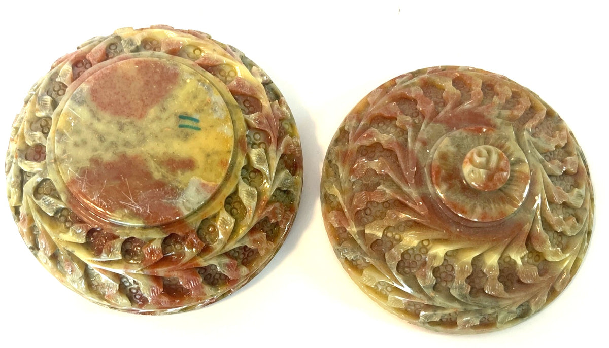 Onyx Hand-Carved Multicolor Decorative Lidded Bowl/Trinket Box 3D Floral Design 4.25" Diameter