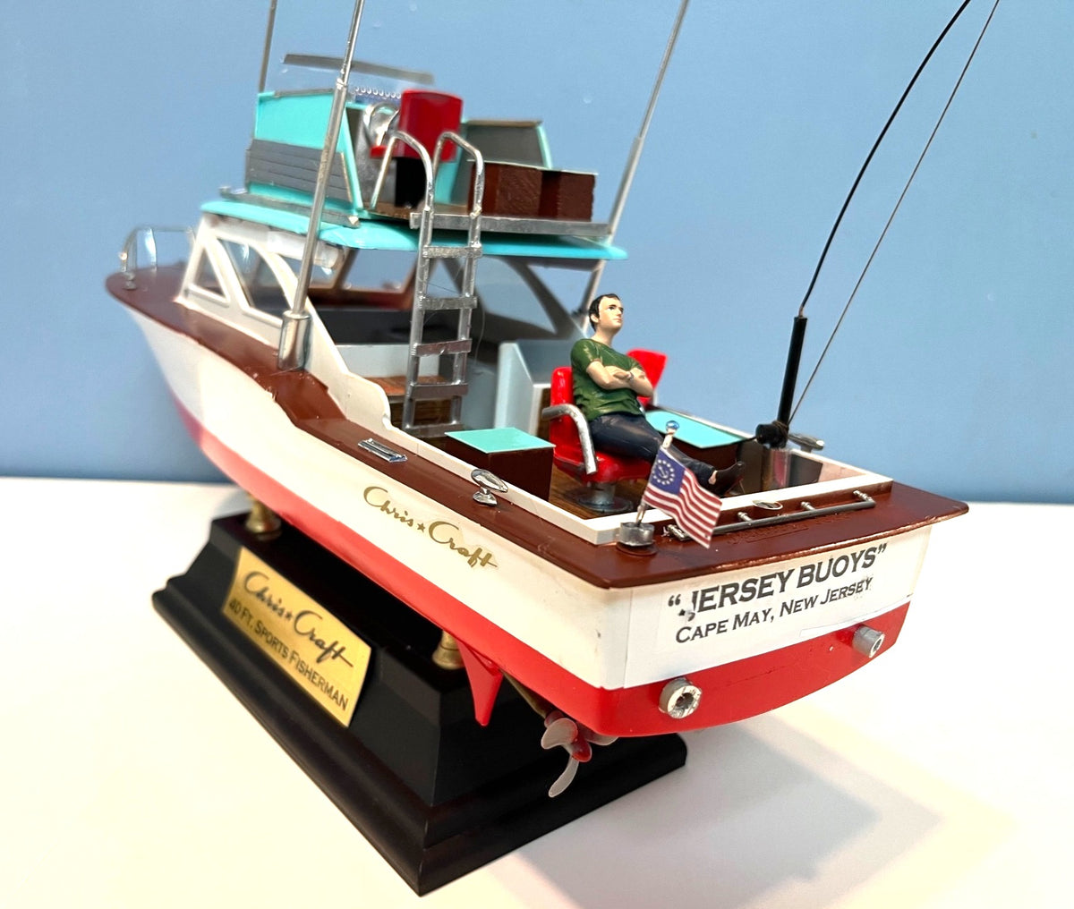 Chris Craft 40 Ft. Sports Fisherman Model Boat Custom Made With Display Stand 15" long