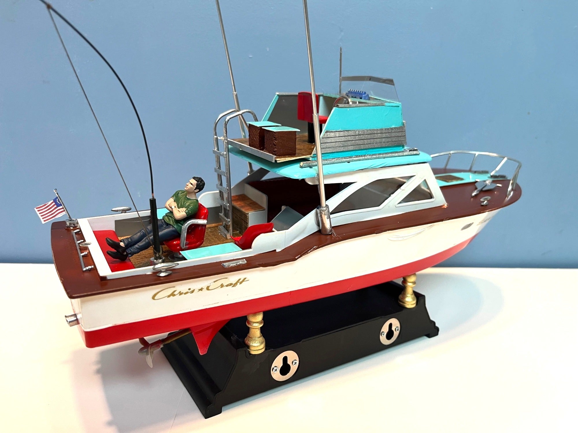Chris Craft 40 Ft. Sports Fisherman Model Boat Custom Made With Display Stand 15" long