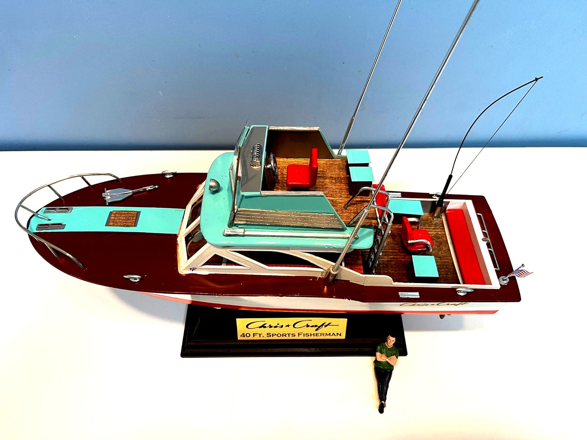 Chris Craft 40 Ft. Sports Fisherman Model Boat Custom Made With Display Stand 15" long