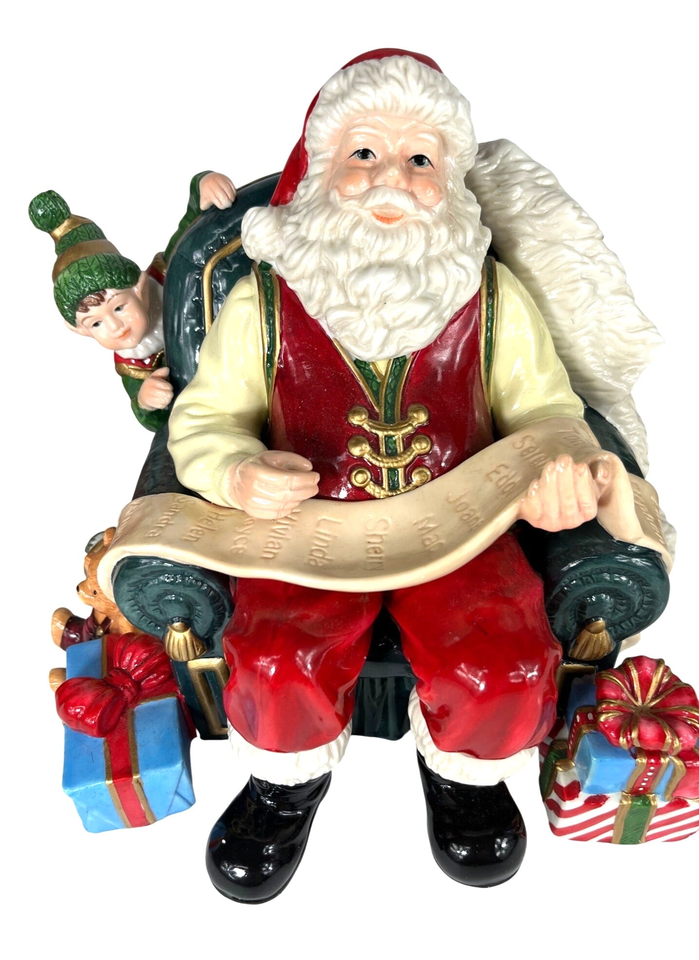 Porcelain Santa Scene with Santa Fireplace & Clock, Hand Painted Holiday Collection