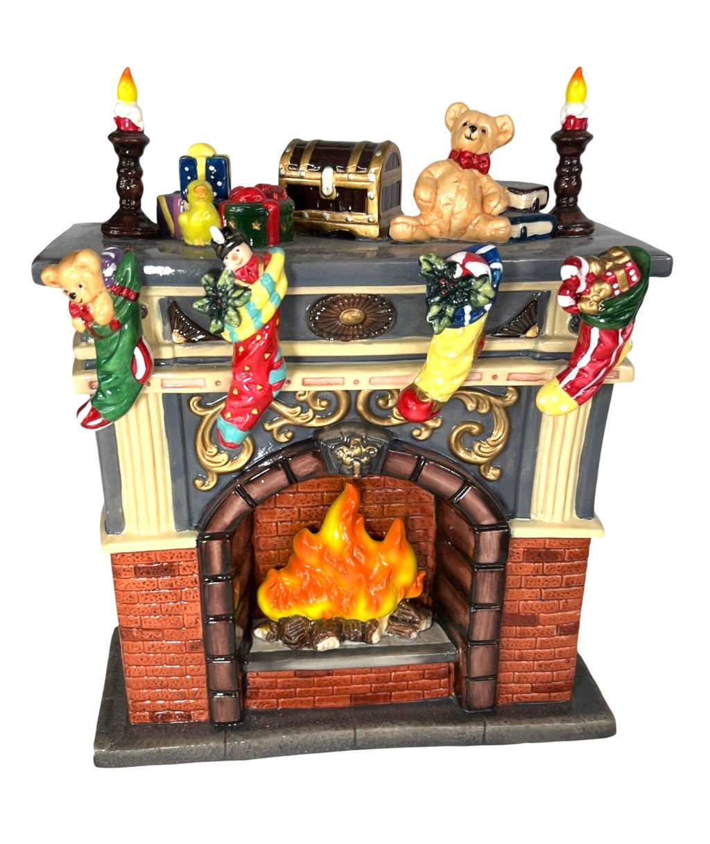 Porcelain Santa Scene with Santa Fireplace & Clock, Hand Painted Holiday Collection