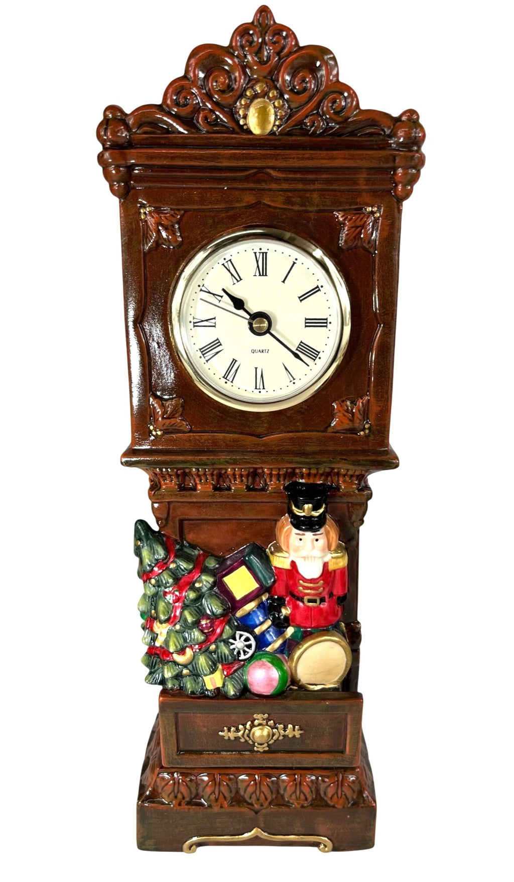 Porcelain Santa Scene with Santa Fireplace & Clock, Hand Painted Holiday Collection