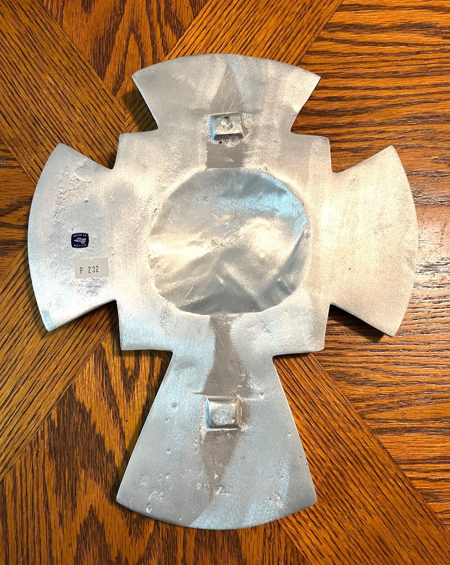 Metal Religious Wall Cross With Sacred Images Silver-Tone Finish 12" X 10" Handcrafted Made in Mexico