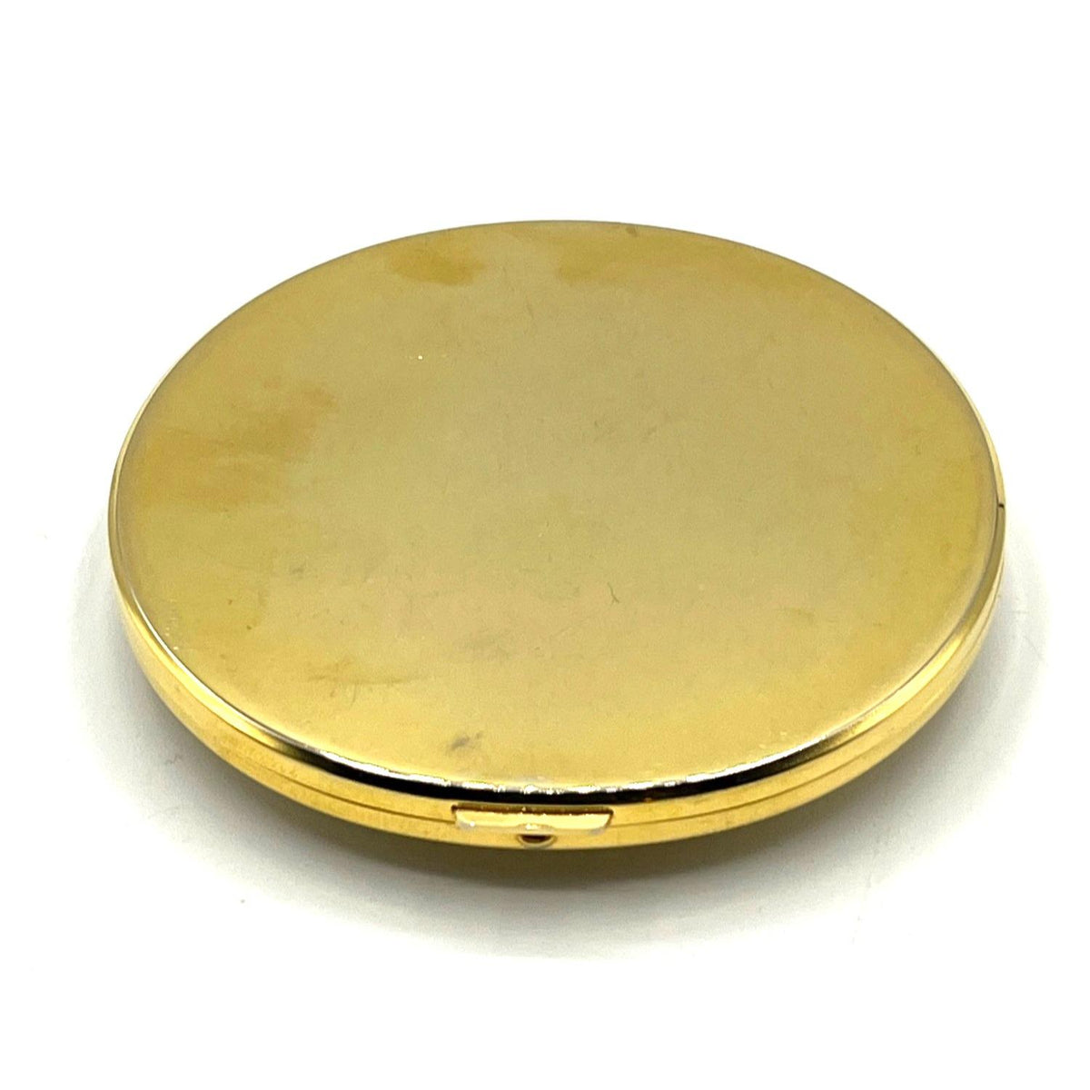 Vintage Gold-Tone Compact Mirror With Floral Porcelain Cameo & Rhinestone Accents  3"
