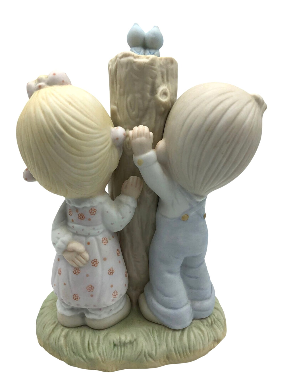 Jonathan and David (Precious Moments) 1979 "Thee I Love" Figurine.  Two children by a tree trunk with the carved message "I Love You"