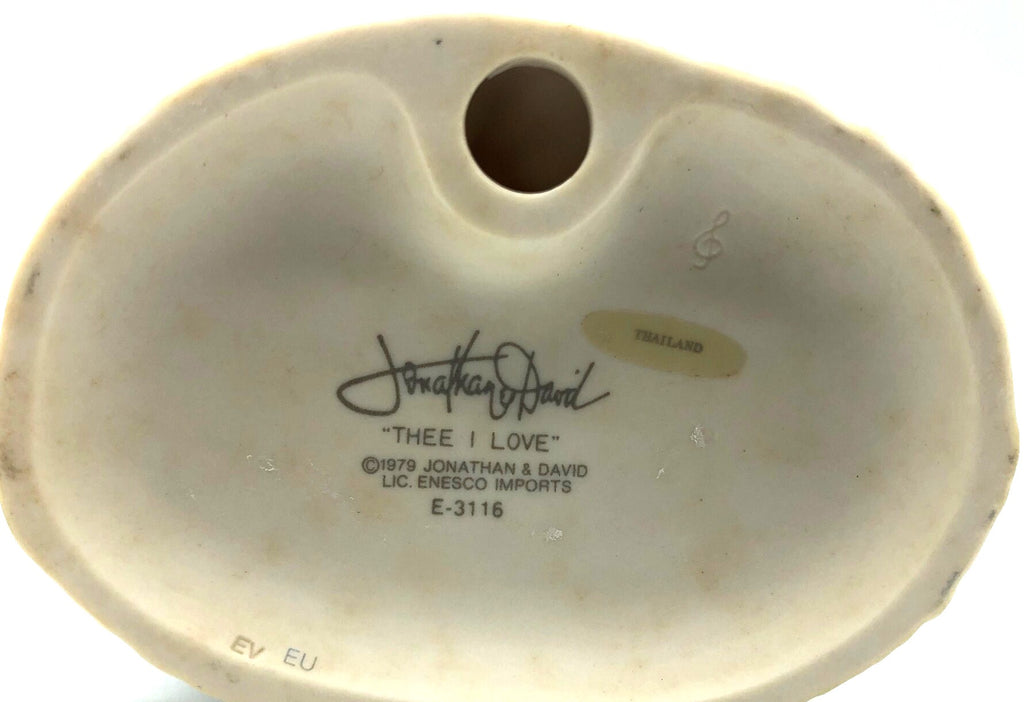 Jonathan and David (Precious Moments) 1979 "Thee I Love" Figurine.  Two children by a tree trunk with the carved message "I Love You"