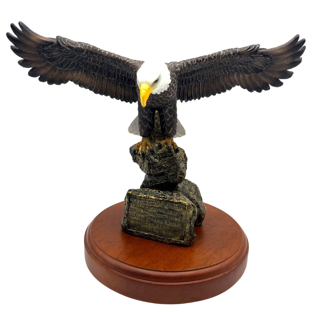 Bald Eagle Figurine On Wooden Base With Isaiah 40:31 Verse Plaque 8" high