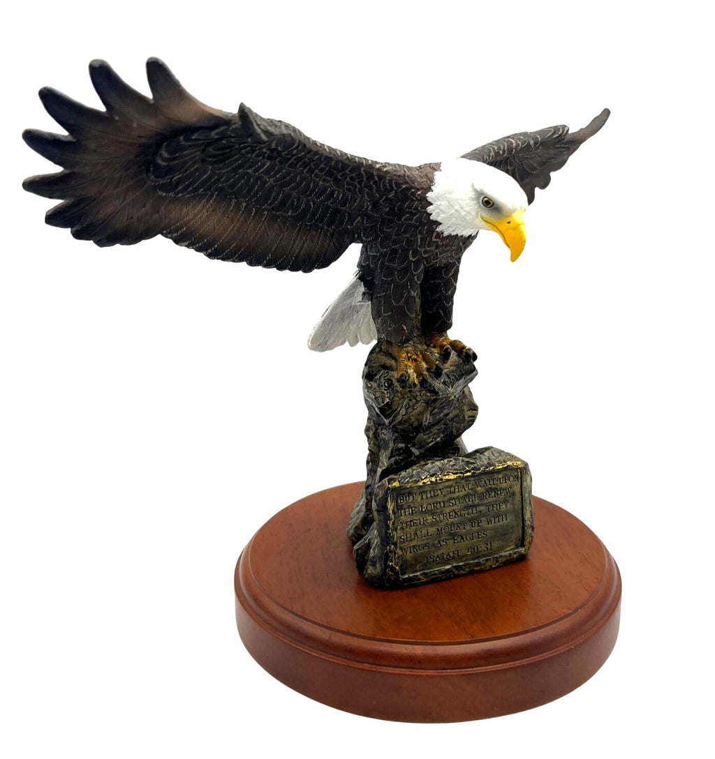 Bald Eagle Figurine On Wooden Base With Isaiah 40:31 Verse Plaque 8" high