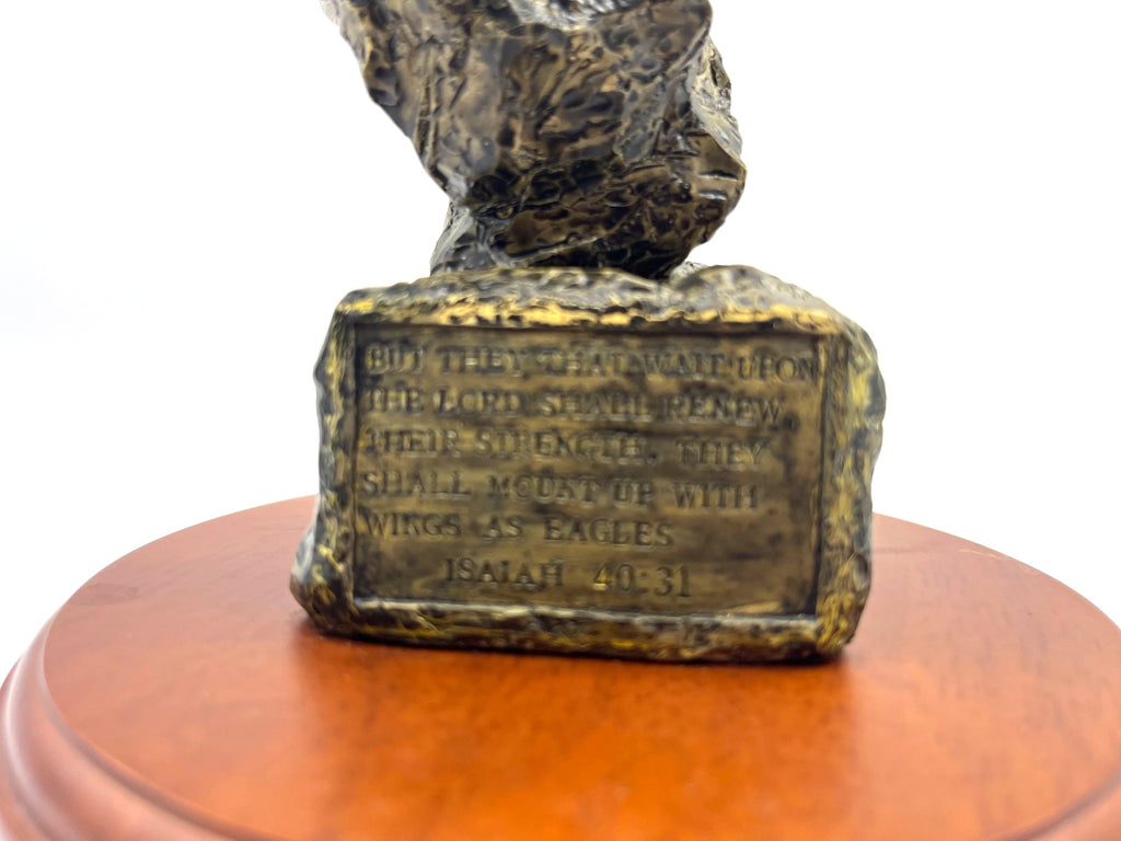 Bald Eagle Figurine On Wooden Base With Isaiah 40:31 Verse Plaque 8" high