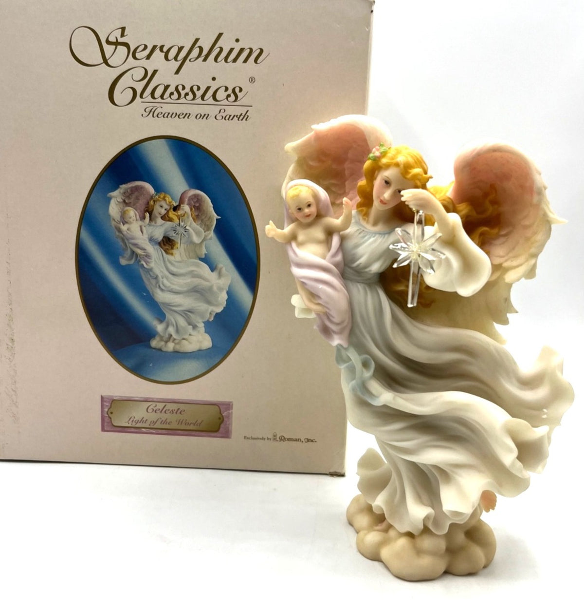 Seraphim Classics Celeste Light of the World Figurine with Baby and Crystal Ornament 7.5" tall