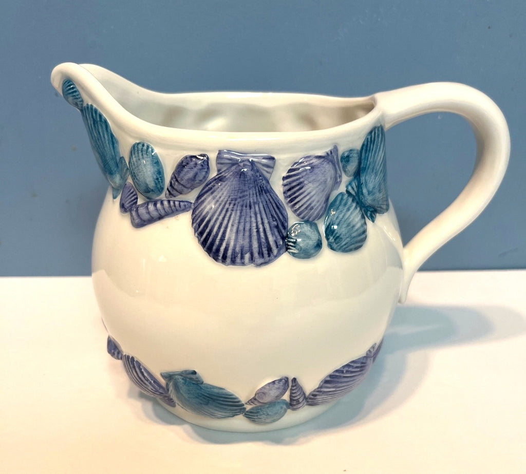 Handmade Ceramic Seashell Pitcher Blue & White Harrods Made In Italy