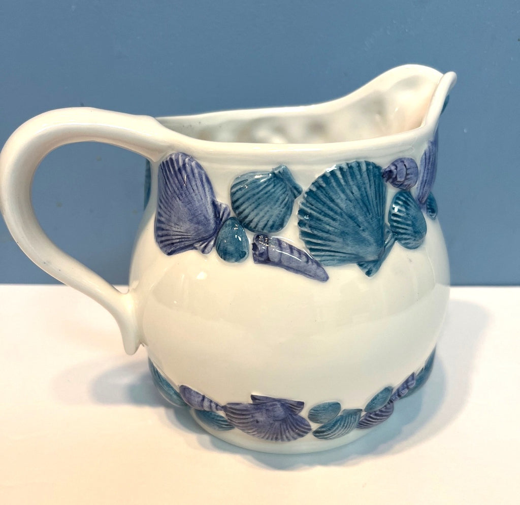 Handmade Ceramic Seashell Pitcher Blue & White Harrods Made In Italy