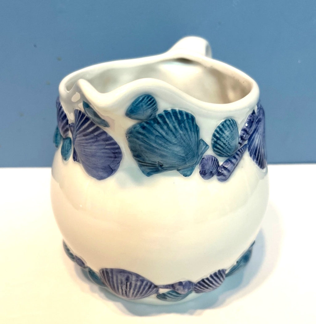 Handmade Ceramic Seashell Pitcher Blue & White Harrods Made In Italy
