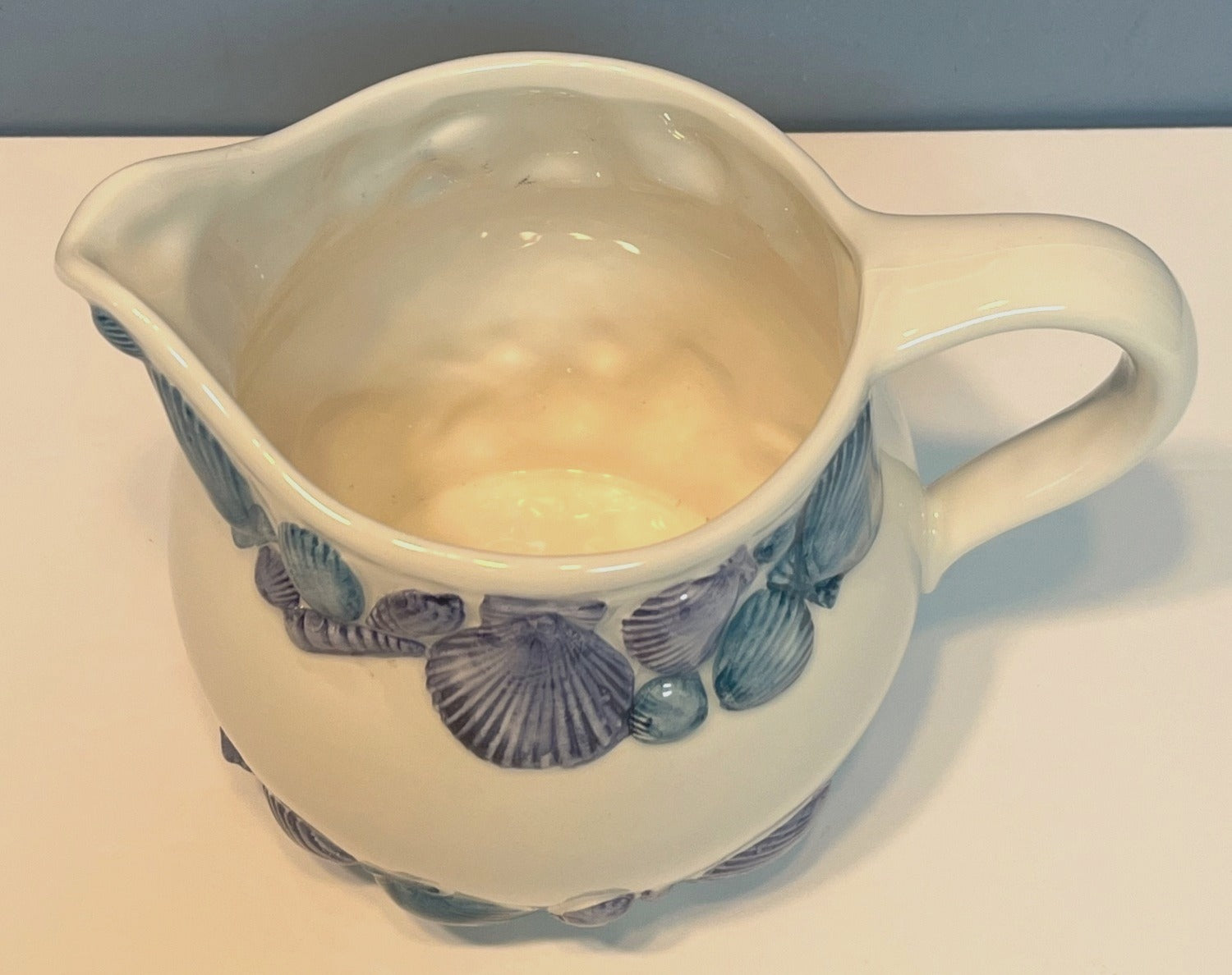 Handmade Ceramic Seashell Pitcher Blue & White Harrods Made In Italy