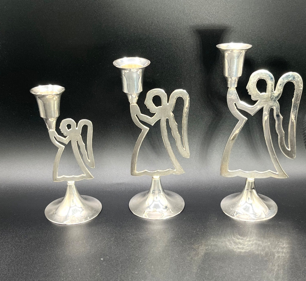 Set Of 3 Silver-Plated Angel Candle Holders By International Silver Co.