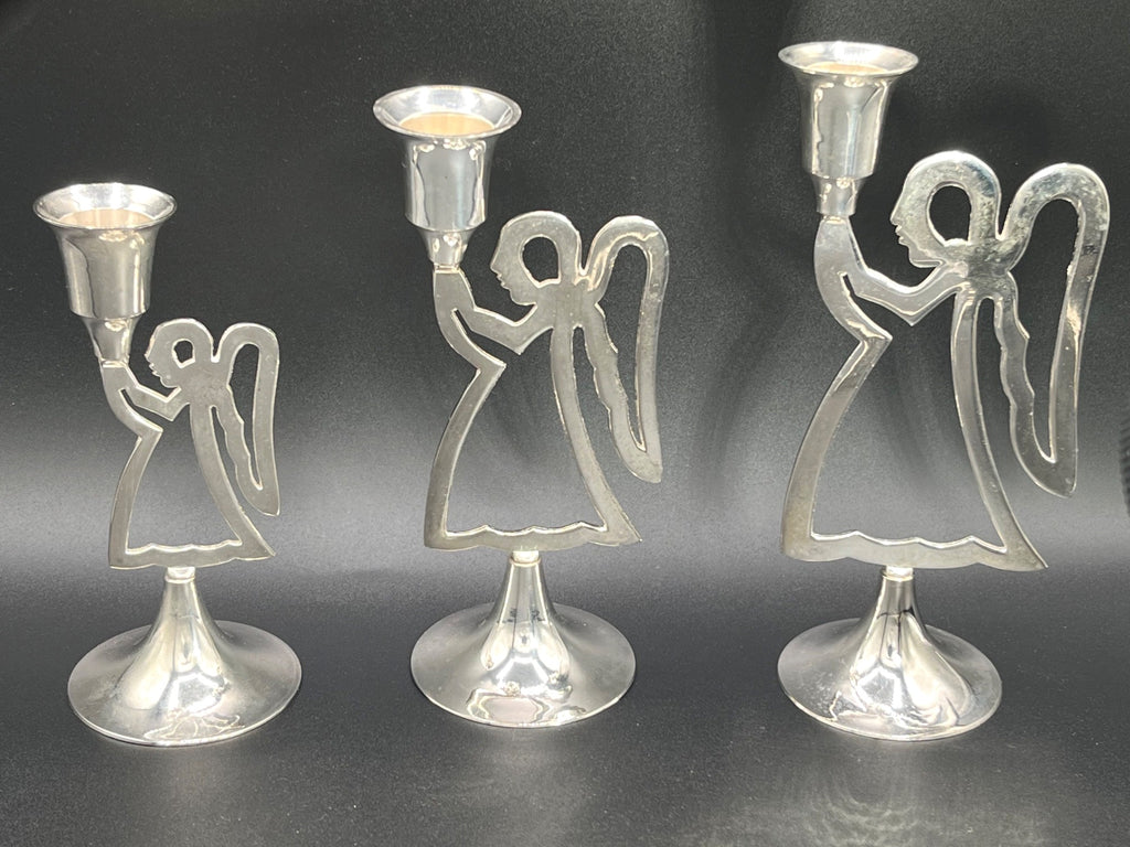 Set Of 3 Silver-Plated Angel Candle Holders By International Silver Co.