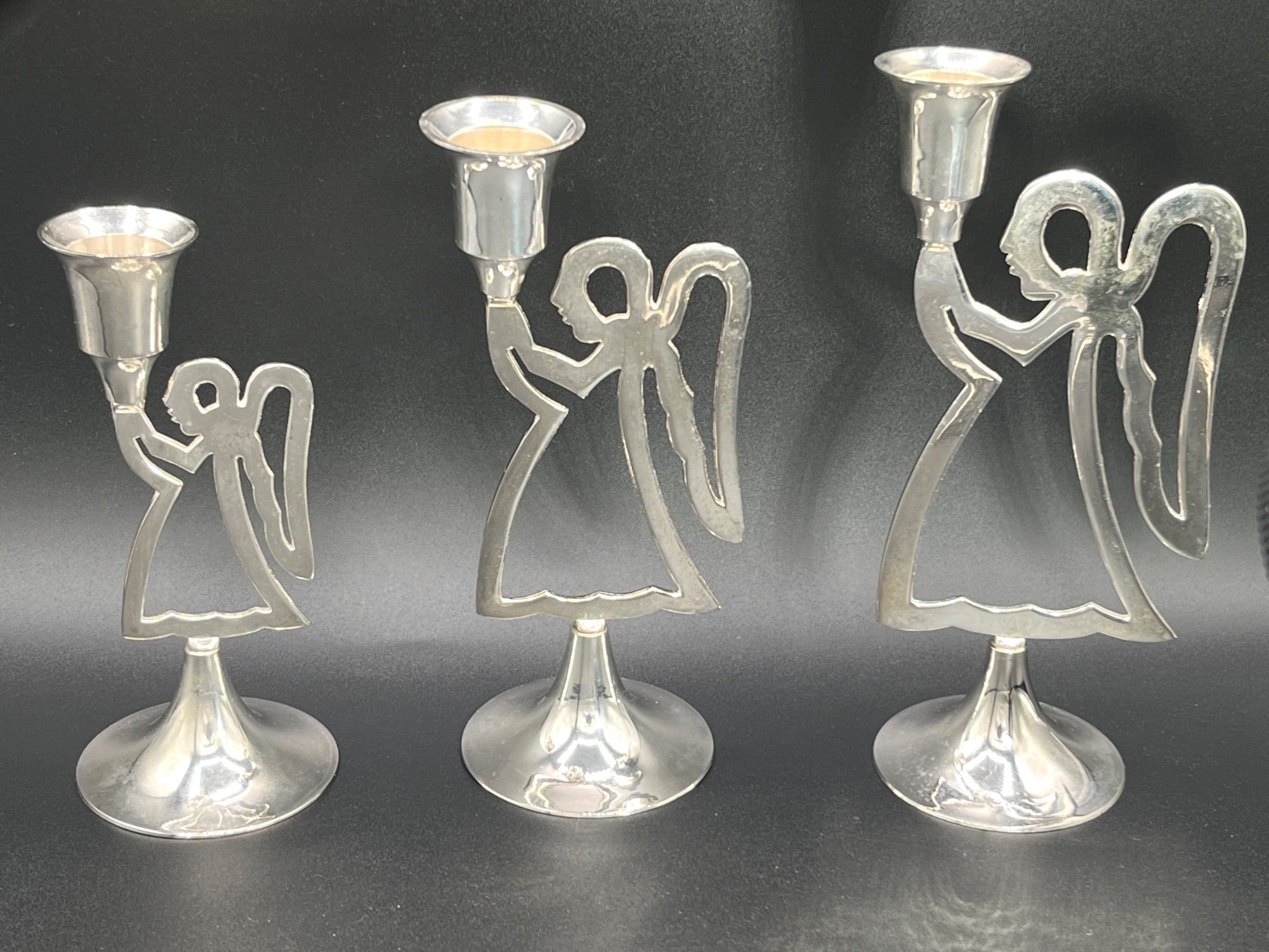 Set Of 3 Silver-Plated Angel Candle Holders By International Silver Co.