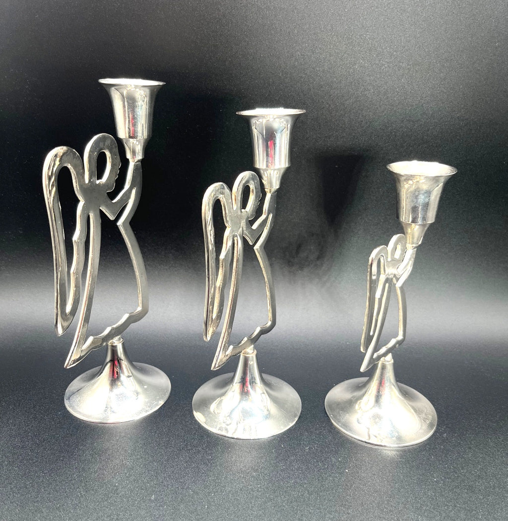 Set Of 3 Silver-Plated Angel Candle Holders By International Silver Co.