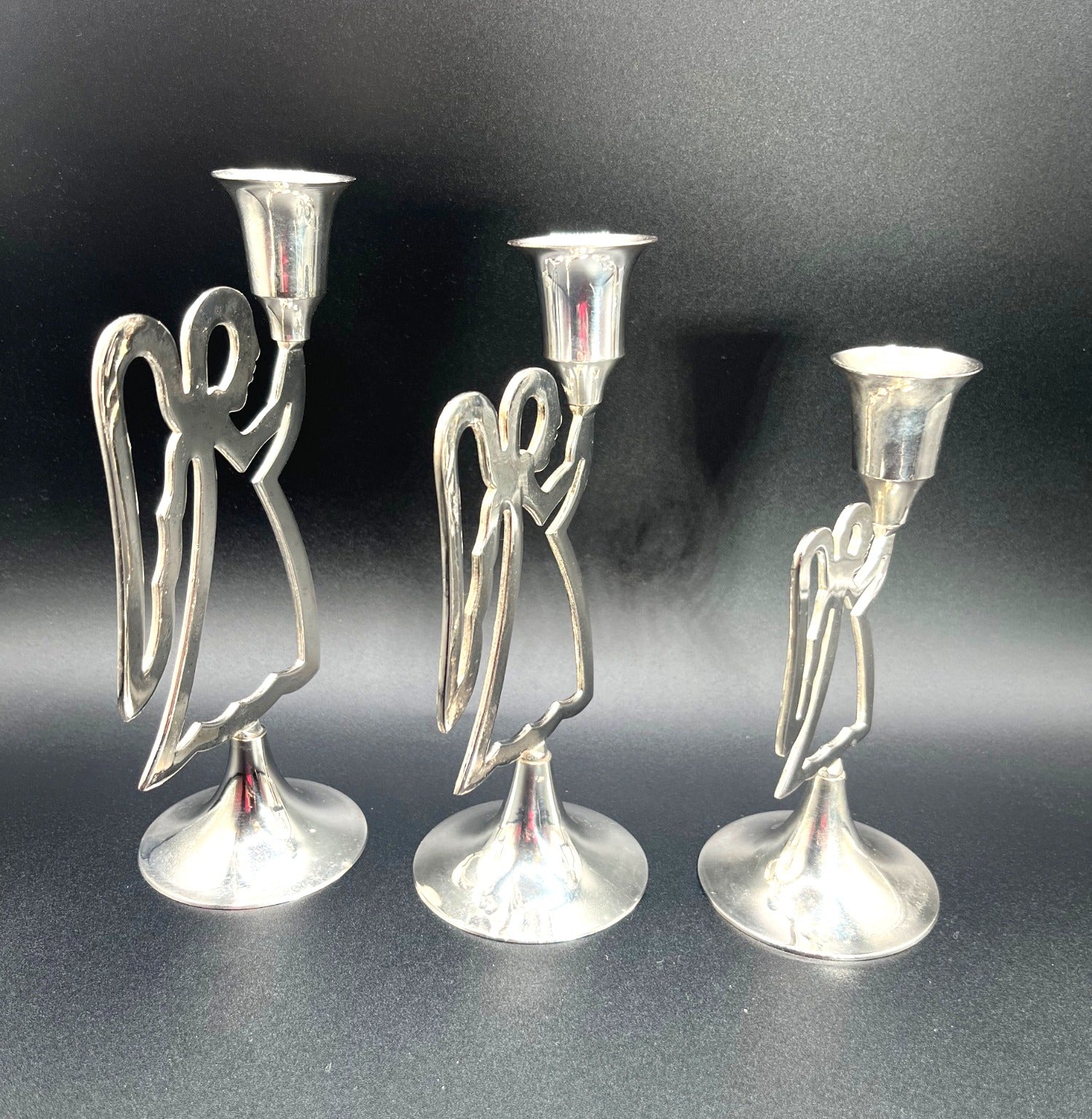 Set Of 3 Silver-Plated Angel Candle Holders By International Silver Co.