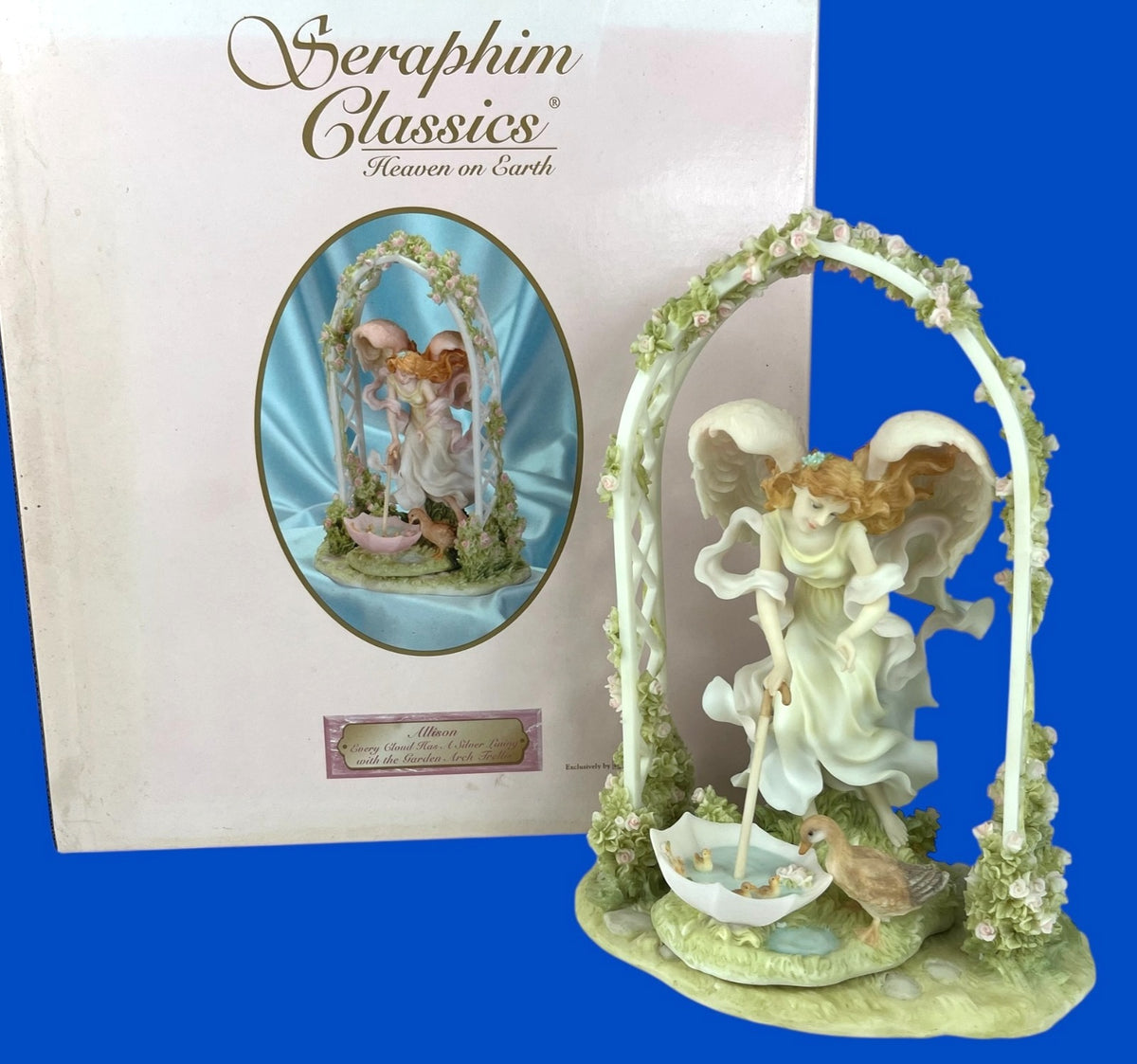 Seraphim Classics Angel Figurine Allison With Ducks Archway and Ducks Collectible 2003 Limited Edition Porcelain 11" tall