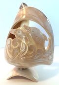 Hand-Carved Dolphin Design Seashell Art Sculpture On Stand 6.75" tall