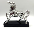 Silver-Tone Decorative Metal Horse Figurine With Black Wooden Base 6.5" tall