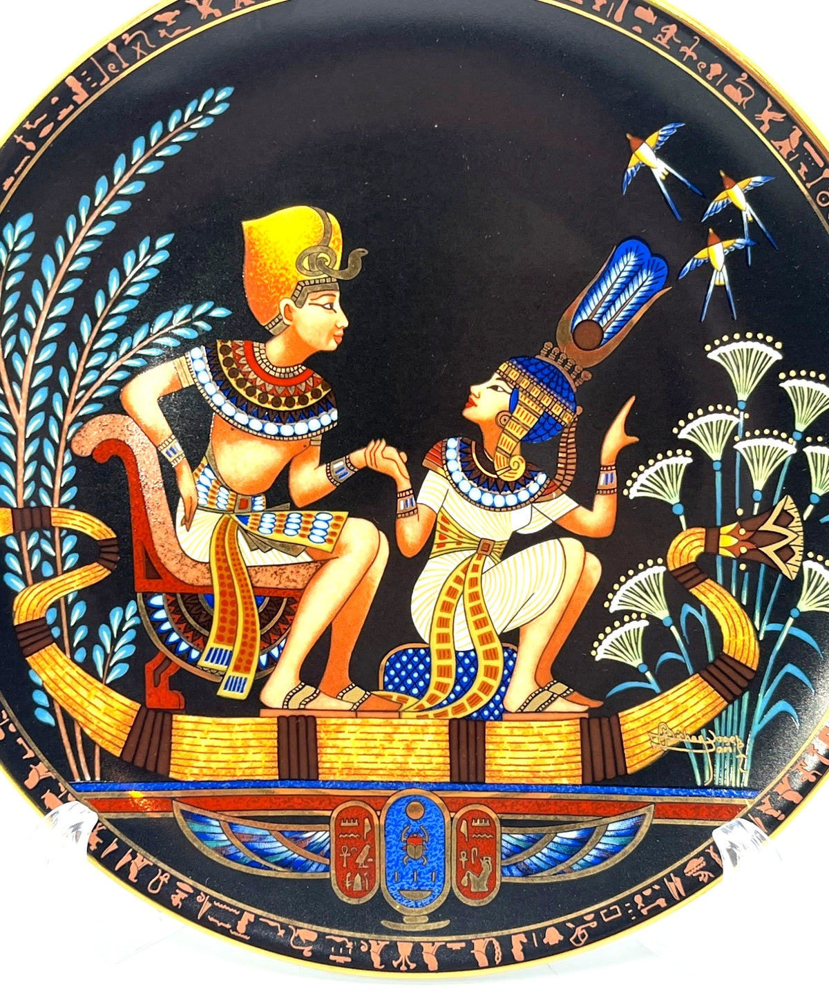 Tatankhaman and His Princess Limited Edition Plate by Negeh Nassif Bichay Made in Egypt 1991