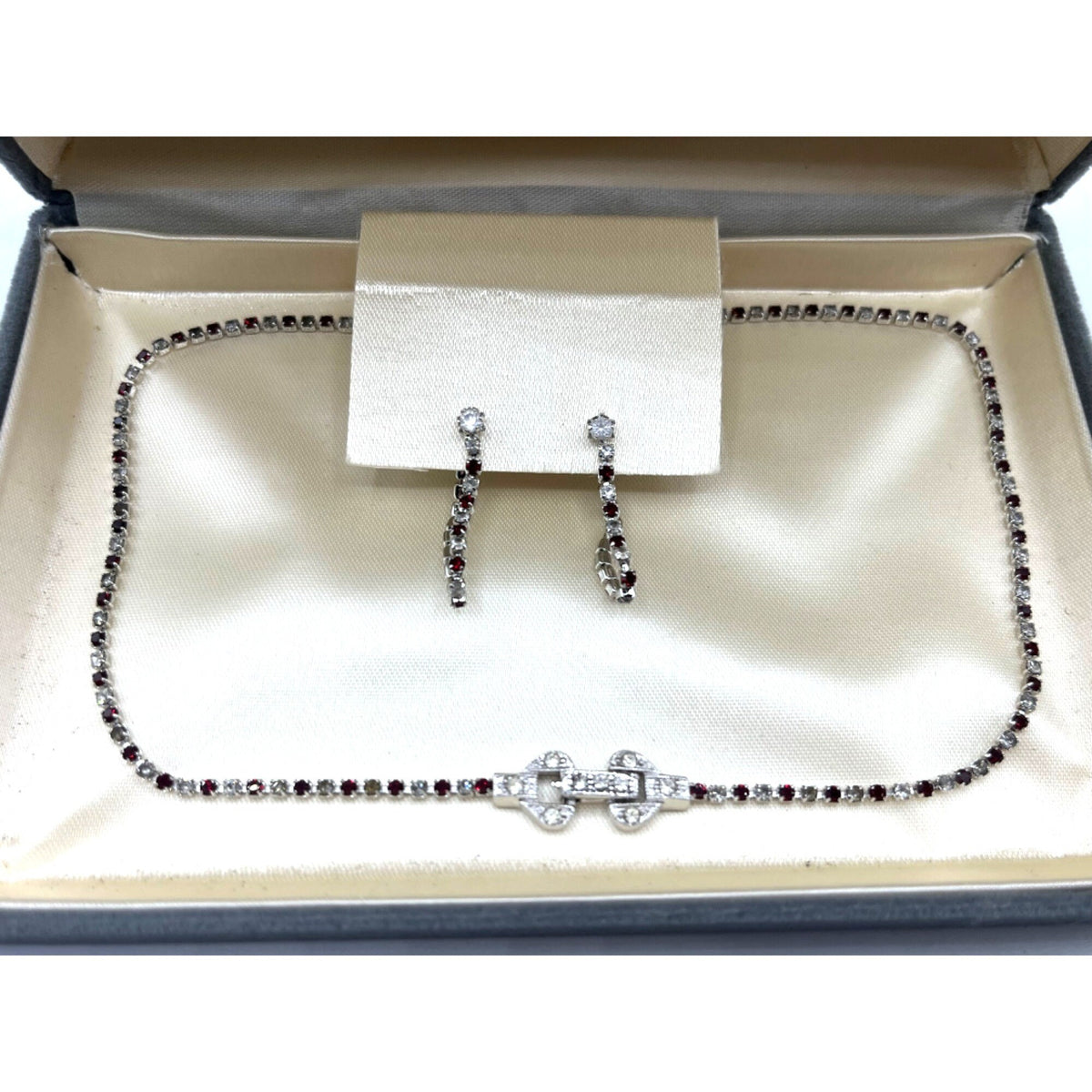 Edelweiss Ruby Red and Clear Crystal Necklace & Earrings Set