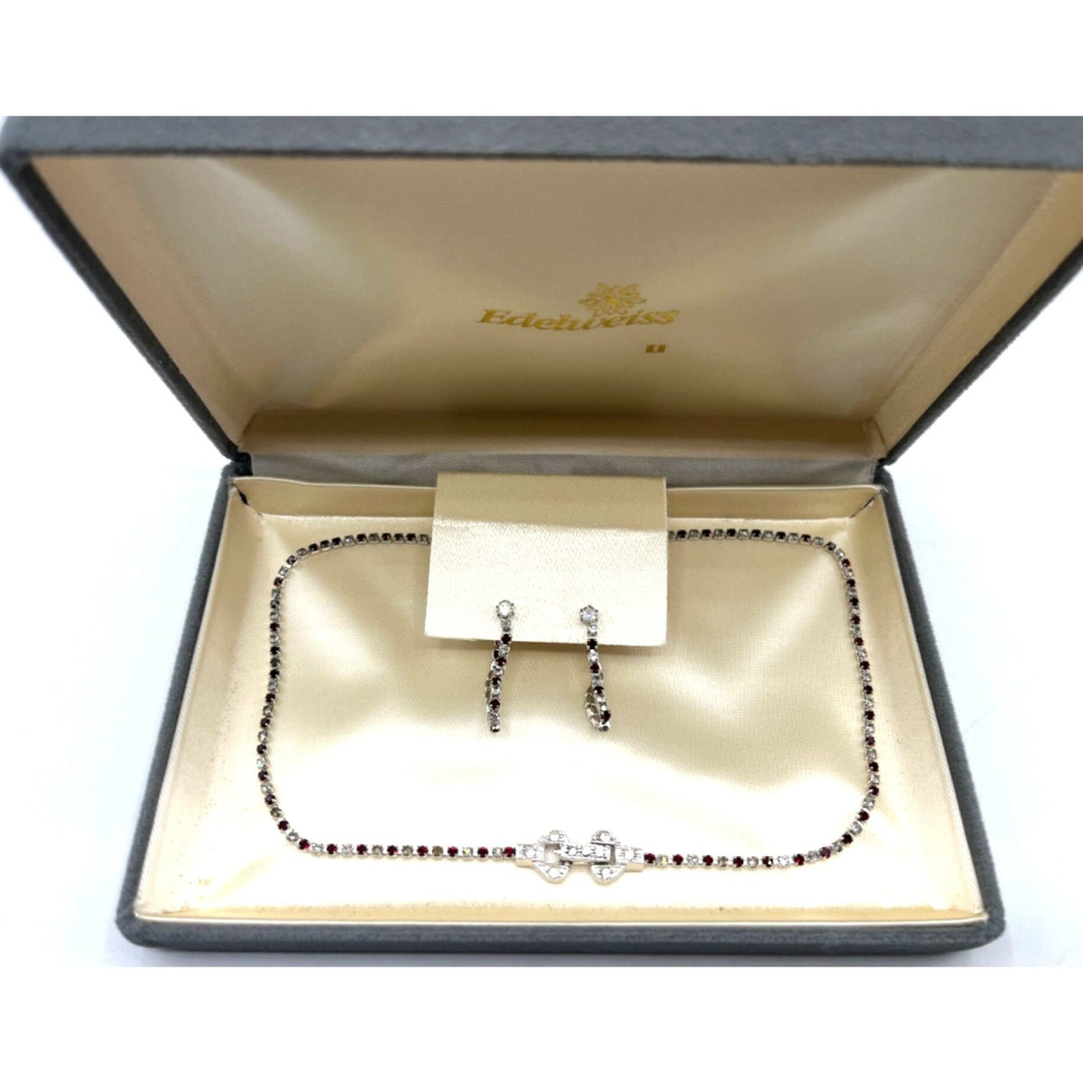 Edelweiss Ruby Red and Clear Crystal Necklace & Earrings Set