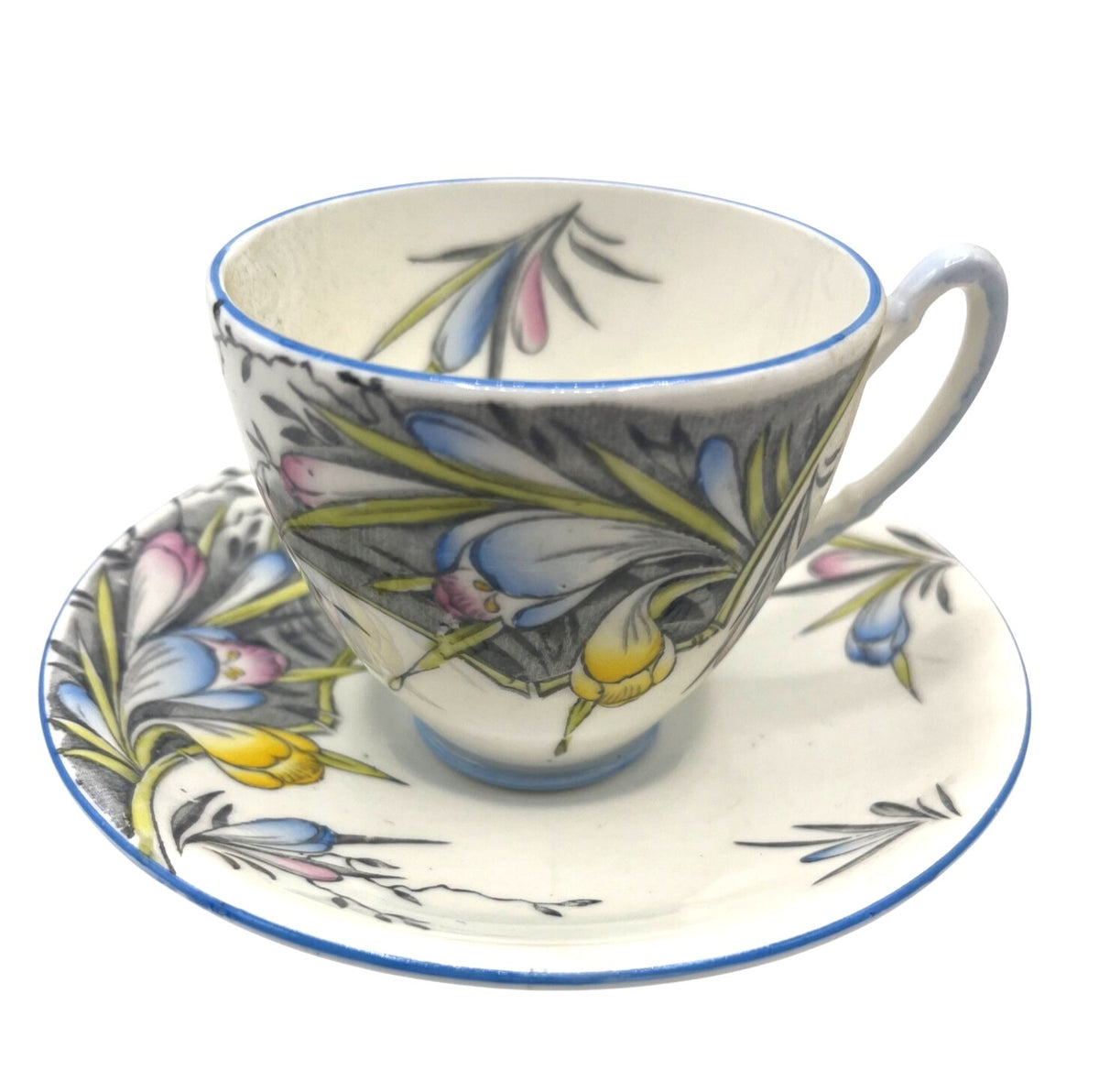 Vintage Royal Stafford Bone China Spring Crocus Teacup & Saucer Set Made in England