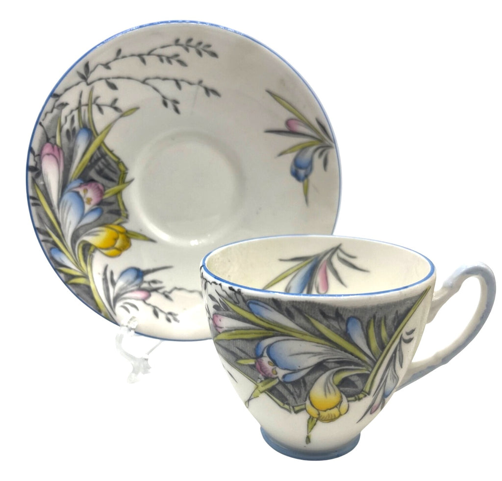 Vintage Royal Stafford Bone China Spring Crocus Teacup & Saucer Set Made in England