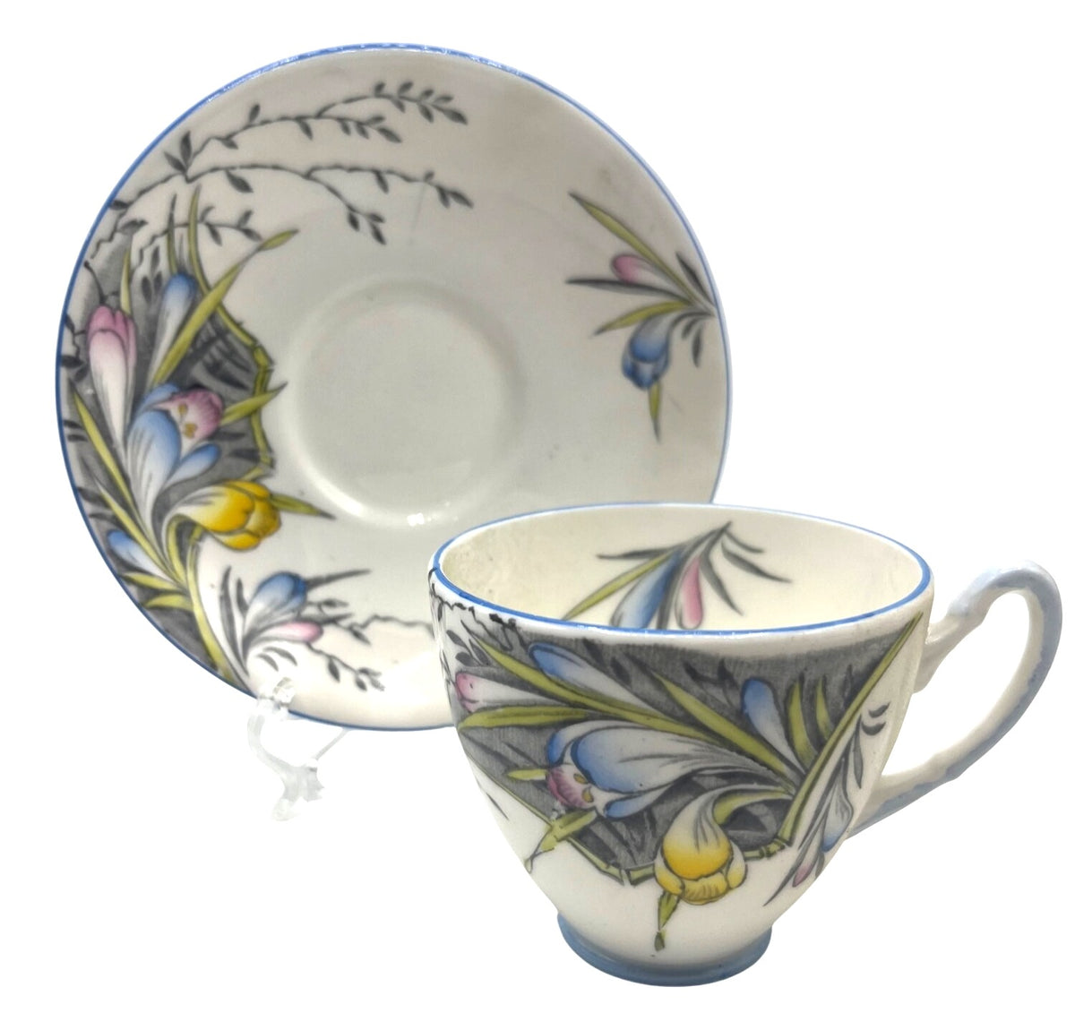 Vintage Royal Stafford Bone China Spring Crocus Teacup & Saucer Set Made in England